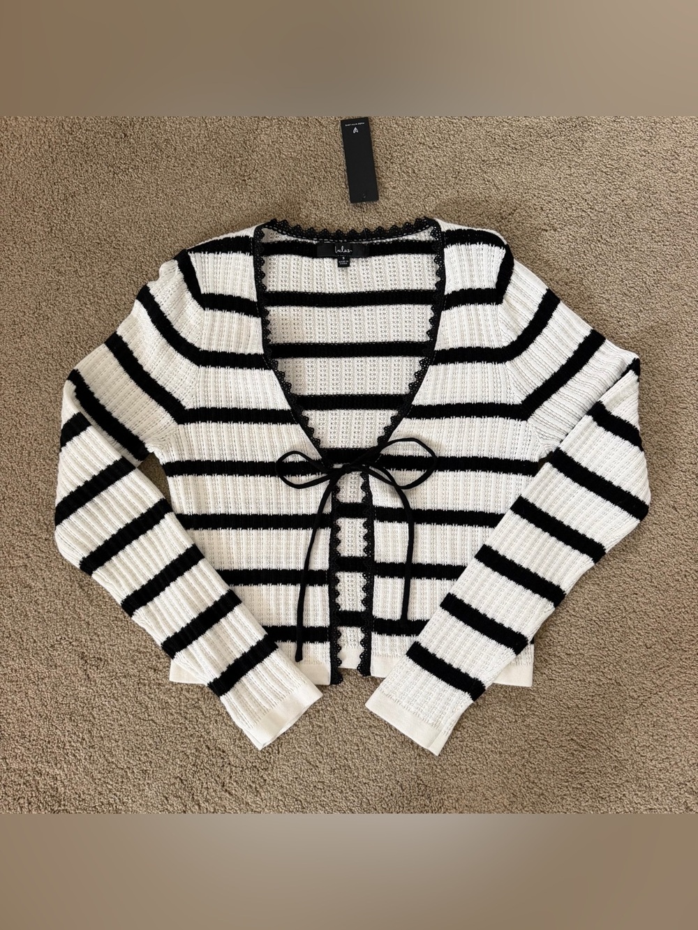 Lulu's Black & White Striped Tie-Front Sweater